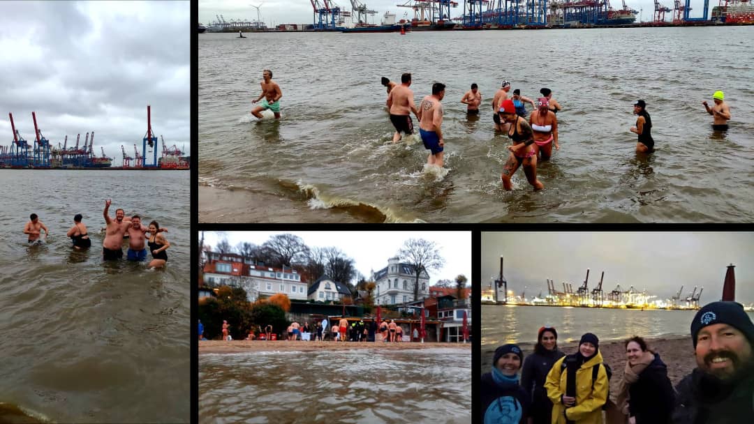 Verrückte Menschen springen in die kalten Fluten, um sozialbedürftigen Menschen zu helfen