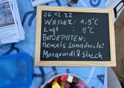 Tafel mit Informationen zur Temperatur und Patenschaften