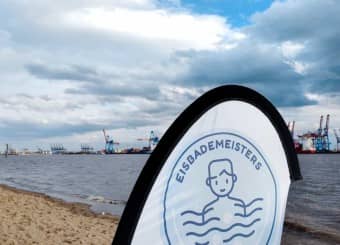 Blick vom Elbstrand auf den Hamburger Hafen