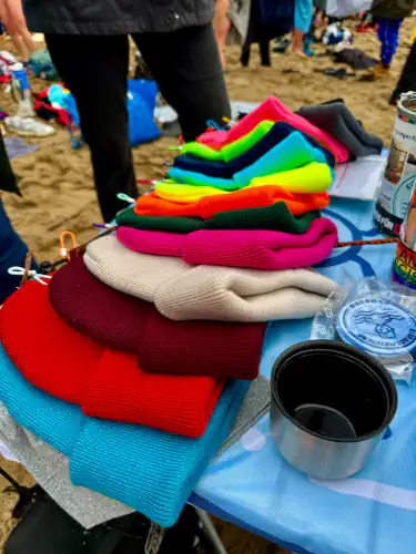 312 Eisbademeisters wagen den Sprung in die 5,5 Grad kalte Elbe, um für die Frauenhäuser aus Hamburg Spenden zu sammeln.